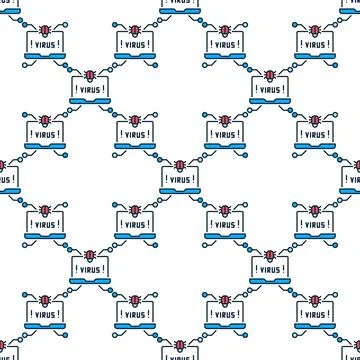 Virus on Laptop Screen vector Computer Virus colored seamless pattern Stock Illustration