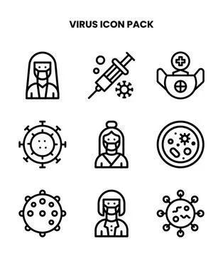Virus Line Design Icons Pack 库存插图