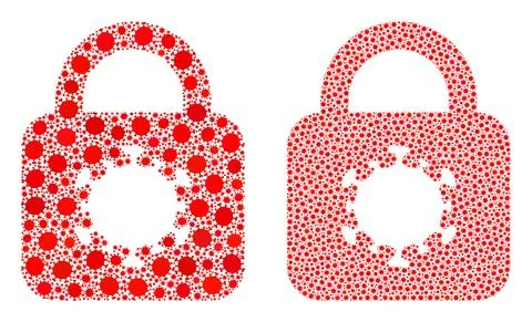 Virus Lock Icon - Composition of Coronavirus Biological Hazard Infection Items Stock Illustration