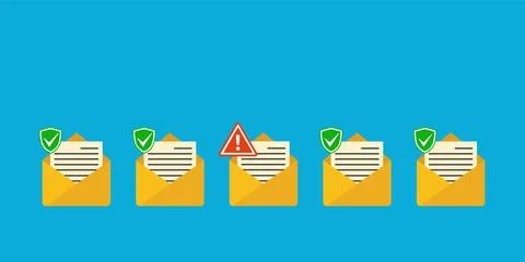 Virus, malware, email fraud, e-mail spam, hacker attack concept. Trendy flat Stock Illustration