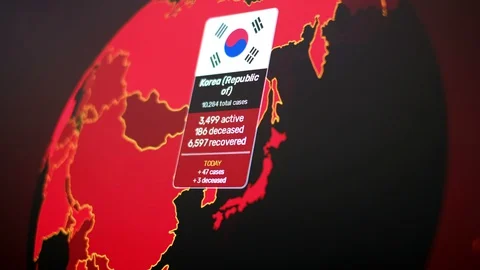Virus map in Korea covid-19 coronavirus contagion monitoring around globe Vídeos de archivo 127977048