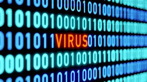 Virus message. Binary code, virus in the computer system. Virus message. C... Stock Photos