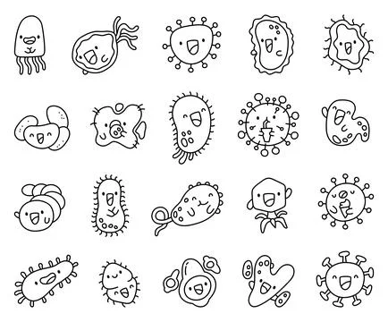 Virus microbe kawaii character set Stock Illustration