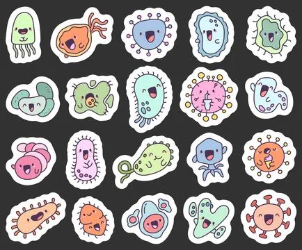 Virus microbe kawaii character set Stock Illustration