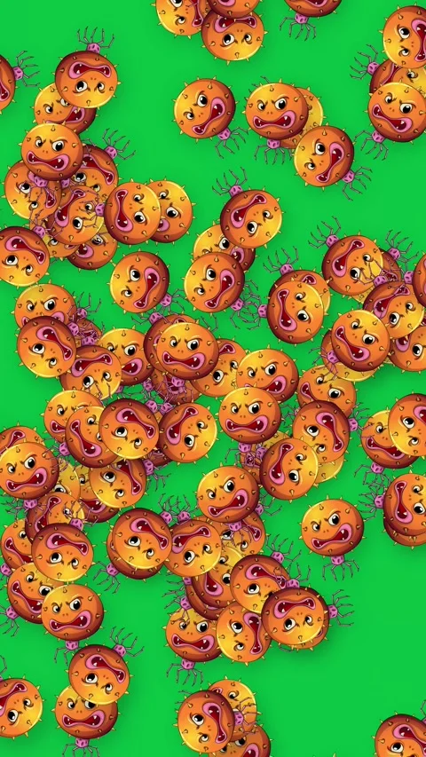 Virus Microbes Falling Downward on Green Background Vertical Animation Stock Footage 341842259