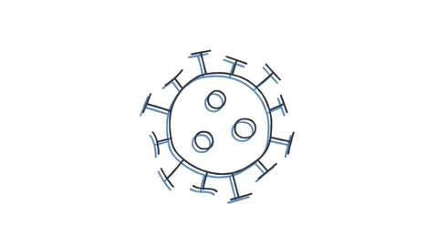 Virus molecule symbol drawn by hand with a pencil in one line. Outline icon. Stock Footage 157423795