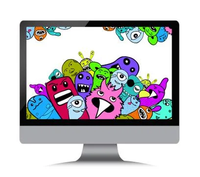 Virus monster character on computer Illustrazione stock