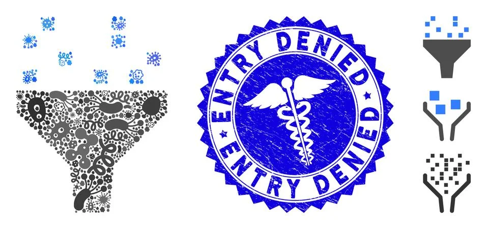 Virus Mosaic Data Filter Icon with Medical Grunge Entry Denied Seal Illustrazione stock
