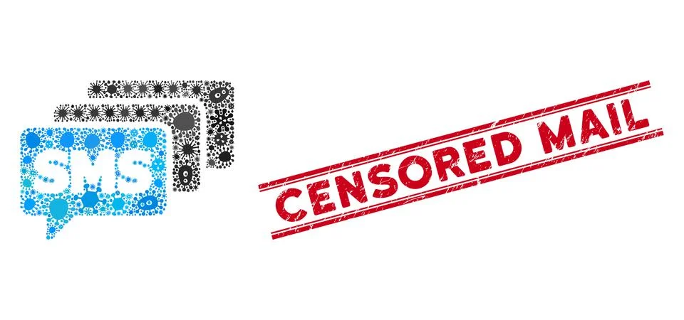 Virus Mosaic SMS Queue Icon and Textured Censored Mail Seal with Lines Illustrazione stock