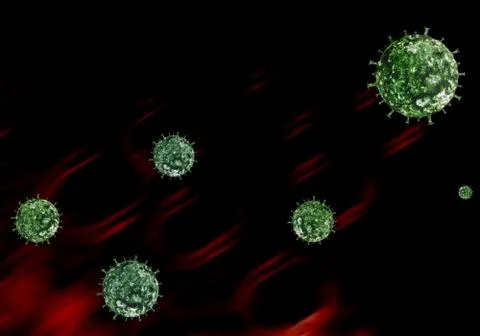 Virus in motion against a dark background. Illustrazione stock