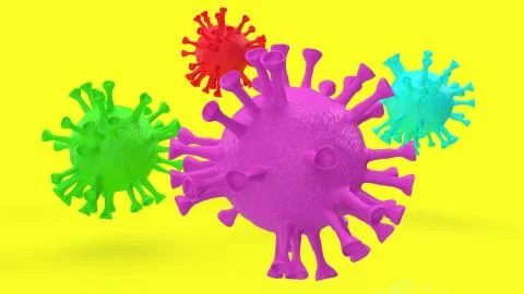 The virus multi color on yellow background for medical content 3d rendering 库存插图