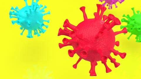 The virus multi color on yellow background for medical content 3d rendering Stock Illustration