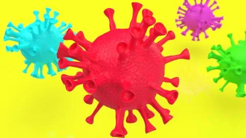 The virus multi color on yellow background for medical content 3d rendering Stock Illustration