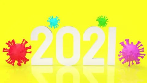 Virus multi colour and number 2021  on yellow background for medical content  Stock Illustration
