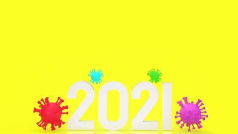 Virus multi colour and number 2021  on yellow background for medical content  库存插图