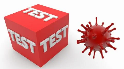 Virus near cube with test concept Stock Illustration