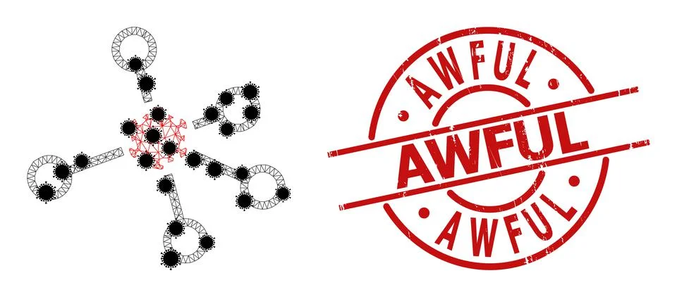 Virus Node Links Wire Frame Mesh Icon with Flu Parts Illustrazione stock