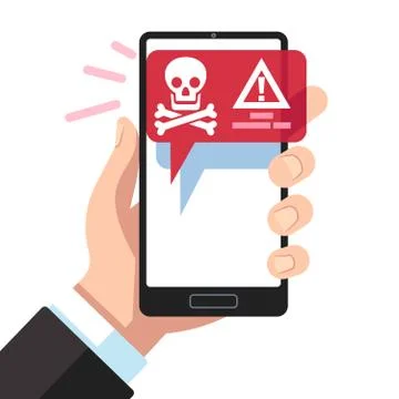 Virus notification on smartphone screen. Dangerous hacker alert message. Spam Stock Illustration