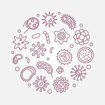 Virus or pathogen round vector concept red line illustration Stock-Illustration