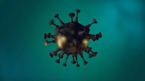 Virus outbreak concept. 3d render pandemic virus cell floating over light green Ilustração Stock