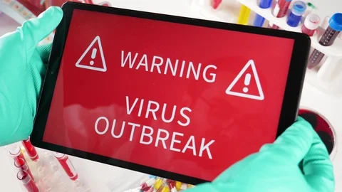 Virus Outbreak Warning message on a Doctor Tablet Screen Stock Footage 123732271
