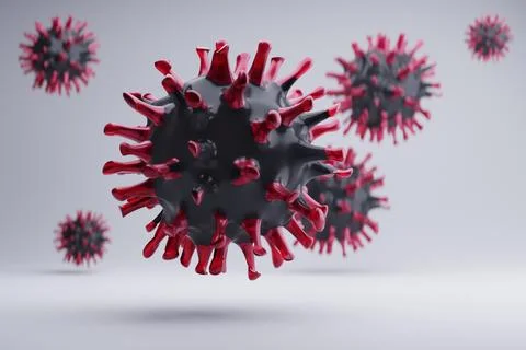 Virus particles, 3D render, white background, medical research Stock Illustration