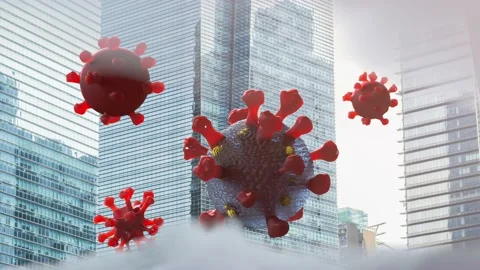 Virus particles on the background of the city render 3d Stock Footage 153180195