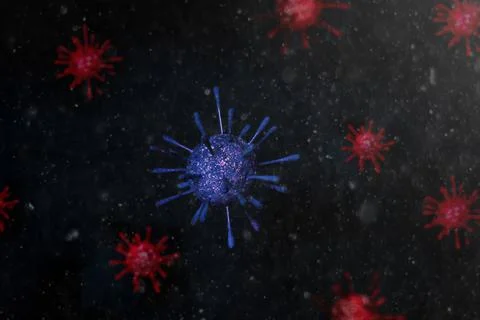 Virus particles on black background Stock Illustration