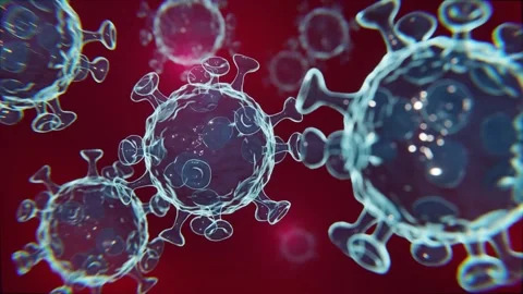 Virus Particles Floating on Red Cell Background, 3D rendering Stock Footage 252360907