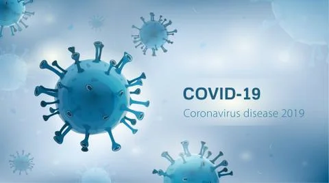 Virus particles on white blue background with COVID-19 Coronavirus disease 201 Stock Illustration