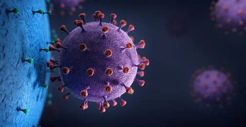 Virus pathogen or virus particle interacting with cell - 3d illustration Stock Illustration