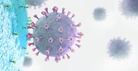 Virus pathogen or virus particle interacting with cell - 3d illustration Stock Illustration