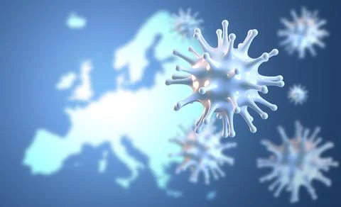 Virus pathogen over a map of Europe - 3d illustration Ilustração Stock