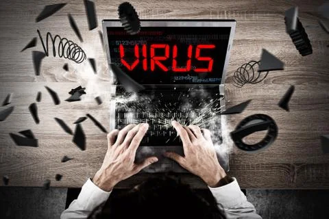 Virus on pc during work Stock Photos