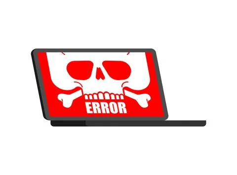 Virus on pc skull and error. Computer is infected with virus. Stock Illustration