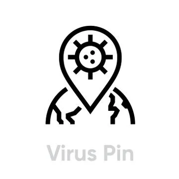 Virus Pin Aria Spread icon. Editable line vector. Stock Illustration