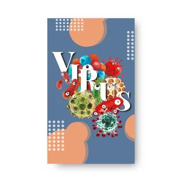 Virus poster design with various viruses watercolor illustration. Stock Illustration