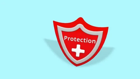 Virus protection banner with shield, cross and bacteria piked cells flying on Stock Footage 244398450