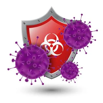 Virus protection concept, red shield with virus, vector illustration Stock Illustration