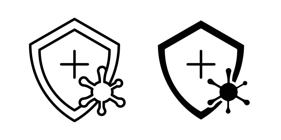 Virus protection icon linear versions pack on white background Stock Illustration