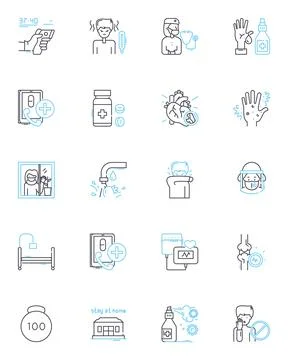 Virus protection linear icons set. Antivirus, Malware, Spyware, Firewall, Trojan 库存插图
