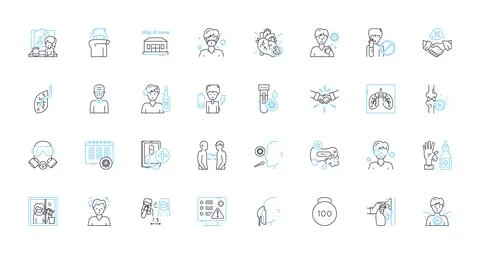 Virus protection linear icons set. Antivirus, Malware, Spyware, Firewall, Trojan 스톡 일러스트