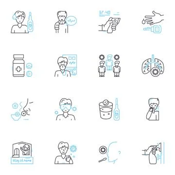 Virus protection linear icons set. Antivirus, Malware, Spyware, Firewall, Trojan Ilustración de archivo
