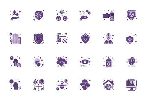 Virus Protection Vector Graphics Pack including 24 Filled 64x64 Pixel Align.. Stock Illustration
