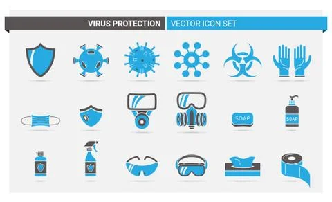 Virus protection vector icon set Stock Illustration