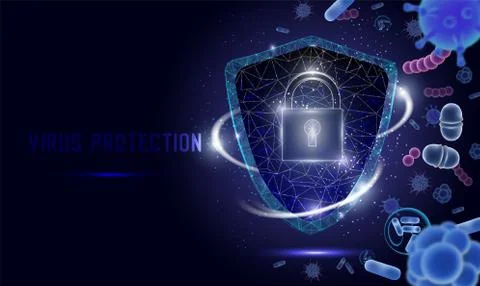 Virus protection, vector polygonal art style illustration 스톡 일러스트