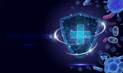 Virus protection vector web banner, website page template Stock Illustration