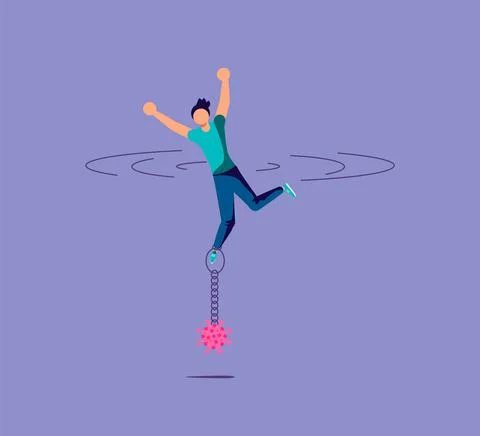 Virus pulls down a drowning businessman. Bankruptcy and investment failure an Stock Illustration