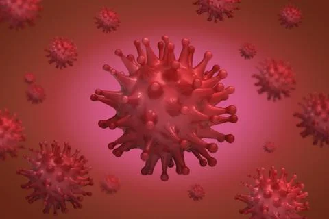 Virus red bacteria cells 3D render background banner image. Flu, influenza, c Stock Illustration