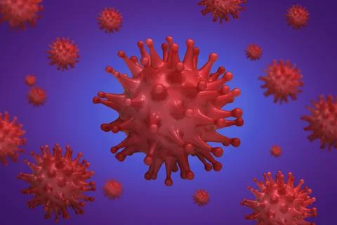 Virus red bacteria cells 3D render background banner image. Flu, influenza, c Stock Illustration